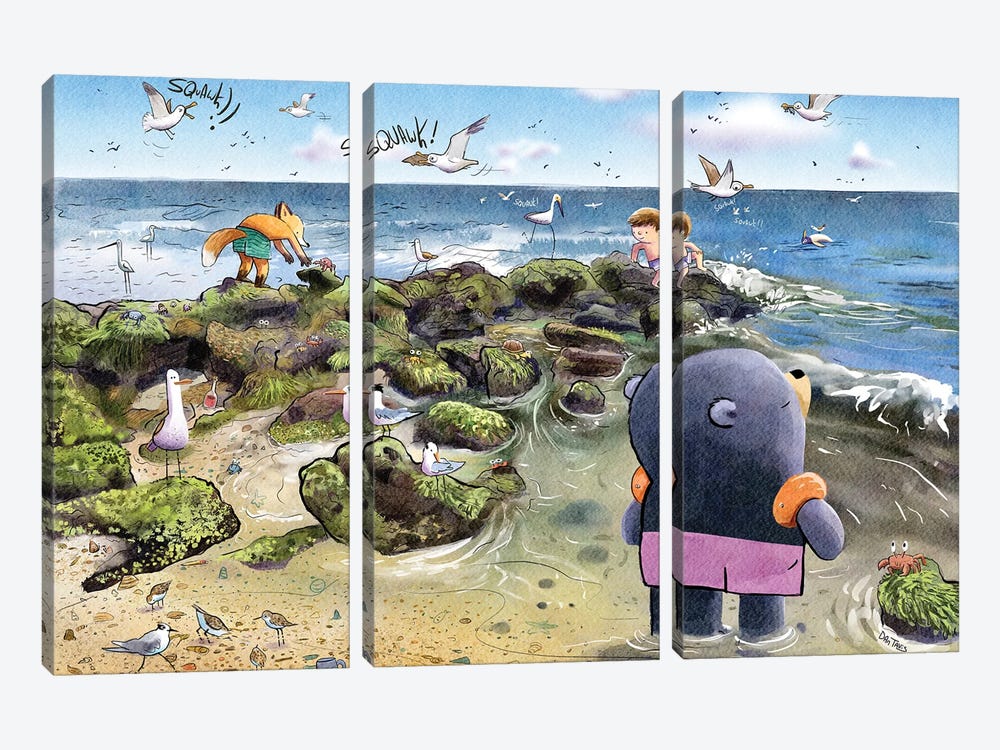Beach Day With Friends by Dan Tavis 3-piece Canvas Artwork