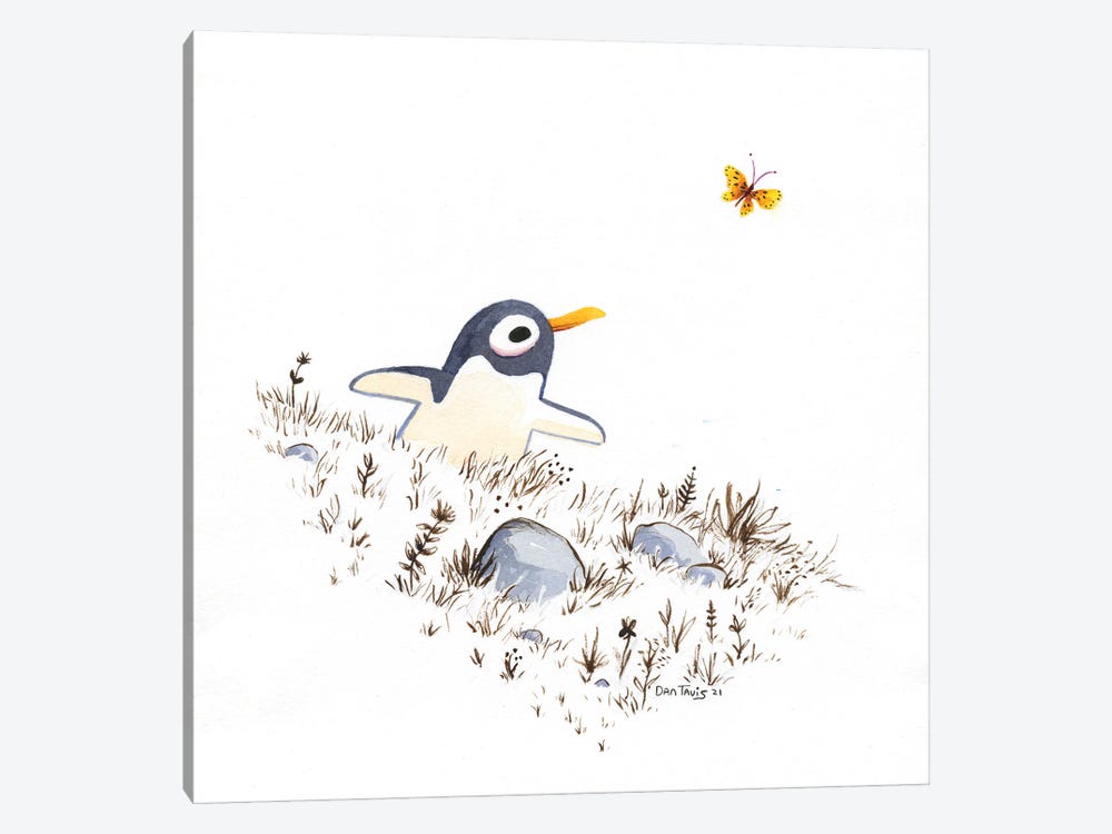 Penguin And Butterfly by Dan Tavis 1-piece Canvas Print