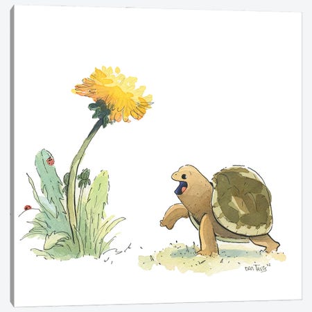 Cute Turtle And Dandelion Canvas Print #DTV90} by Dan Tavis Canvas Artwork