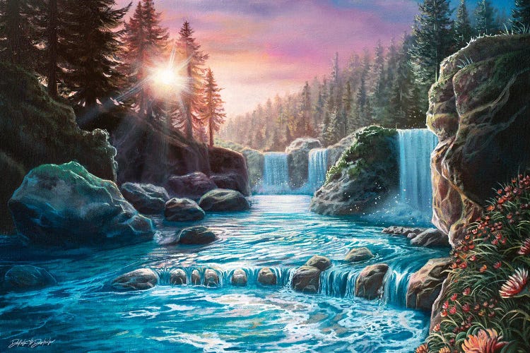 Waterfall Sunet by Dakota Daetwiler wall art