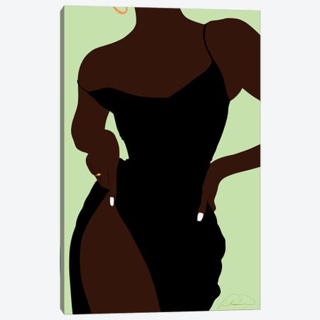 Little Black Dress Dark Brown In Tea Green Canvas Print #DTZ52} by Aminah Dantzler Canvas Art