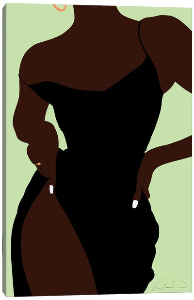 Little Black Dress Dark Brown In Tea Green Canvas Art Print - Aminah Dantzler