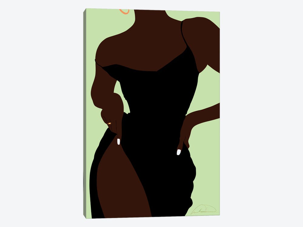 Little Black Dress Dark Brown In Tea Green by Aminah Dantzler 1-piece Canvas Print