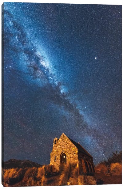 Church Of Tekapo II , New Zealand Canvas Art Print - Night Sky Art