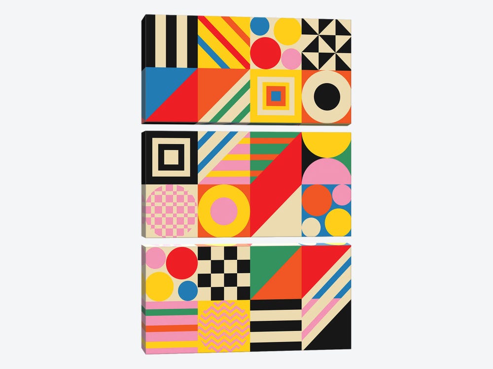 Happy Geometric Combo by Jen Du 3-piece Canvas Print