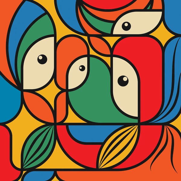 Retro Geo Abstracts: Colorful Girls by Jen Du