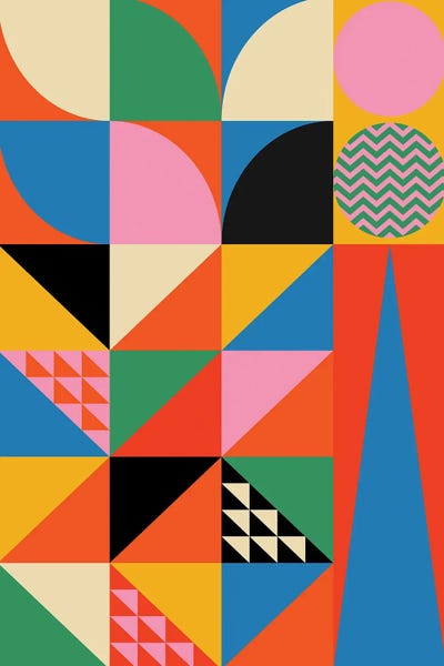 Happy Geometrics by Jen Du metal wall art