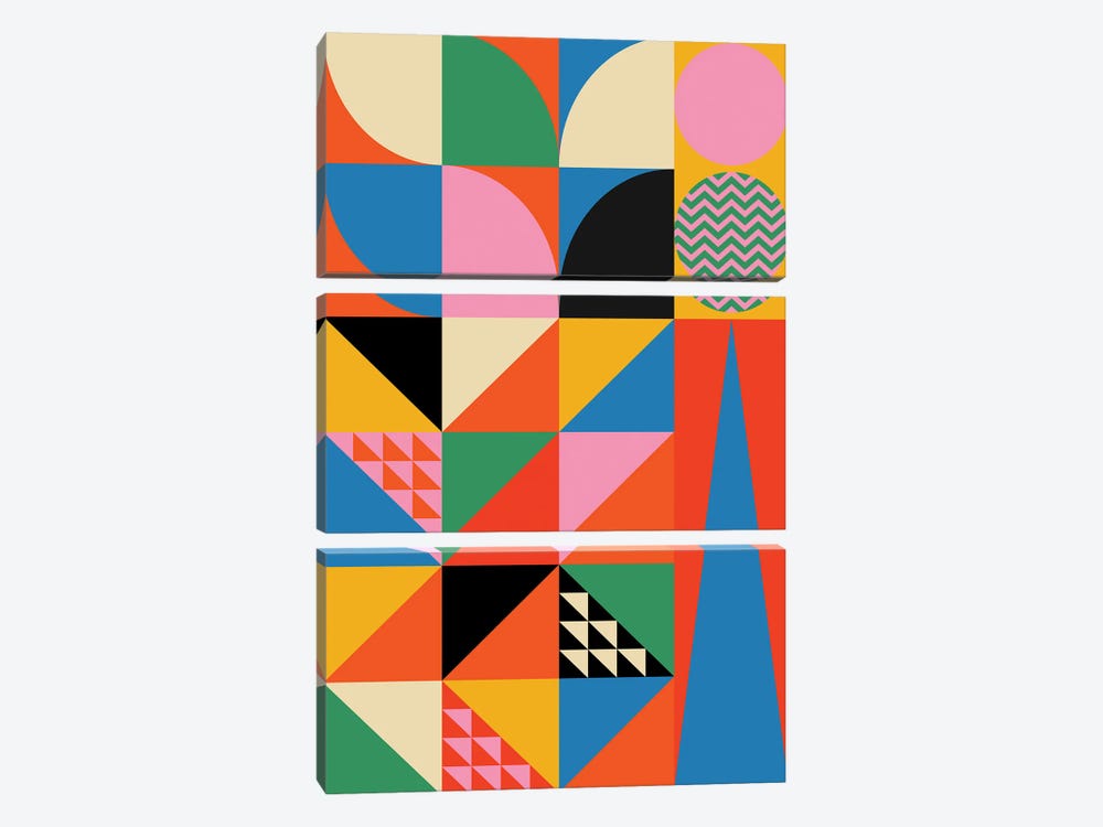Happy Geometrics by Jen Du 3-piece Canvas Art Print