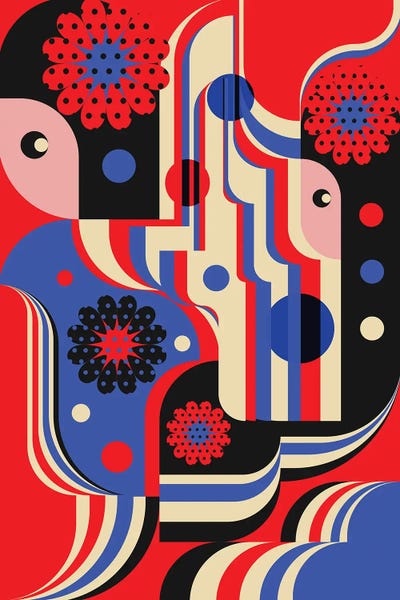 Girls In Red And Blue by Jen Du metal wall art