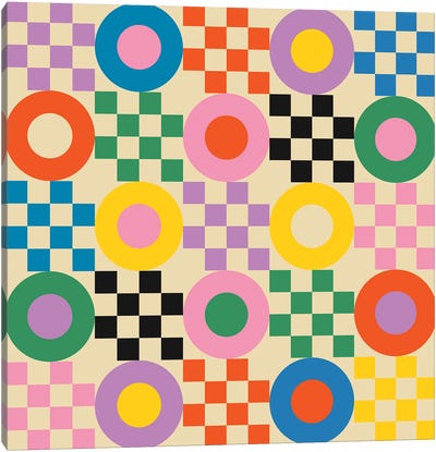 Lucky Checkerboard Canvas Art Print - Retro Geo Abstracts