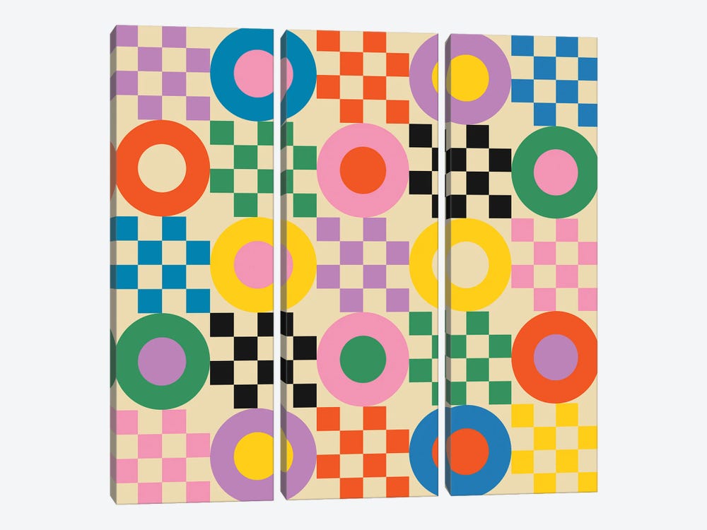 Lucky Checkerboard by Jen Du 3-piece Canvas Print