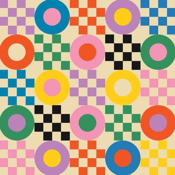 Retro Geo Abstracts: Lucky Checkerboard by Jen Du