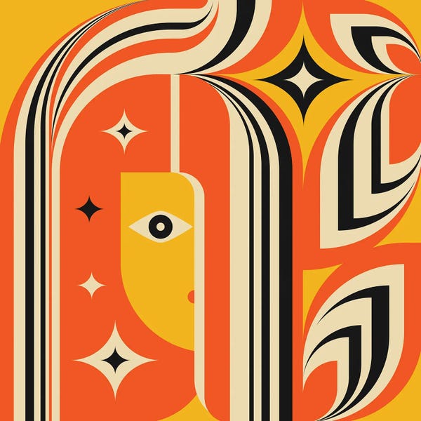 Retro Geo Abstracts: Orange Girl by Jen Du