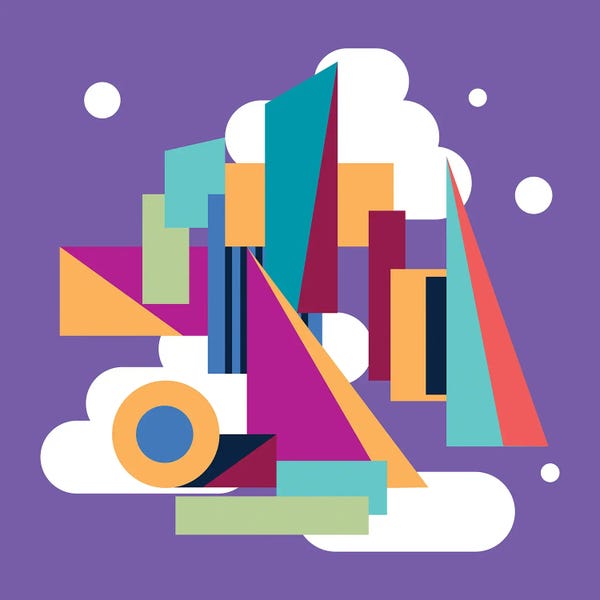 Teal Abstract Art: Purple City by Jen Du