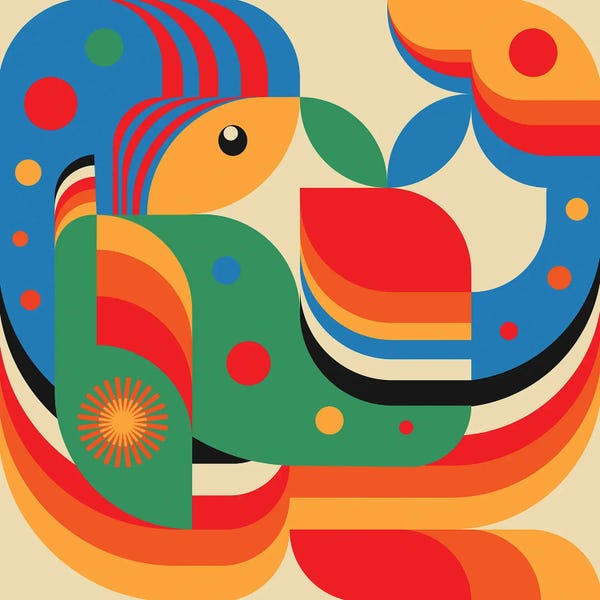 Retro Geo Abstracts: Colorful Girl In Wonderland by Jen Du