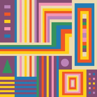 Groovy Geometric City by Jen Du metal wall art