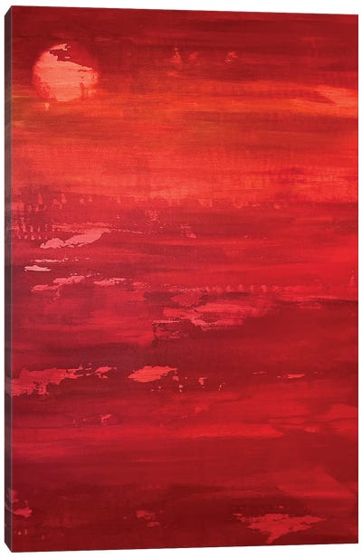 Red Moon Rising Canvas Art Print - Red Abstract Art