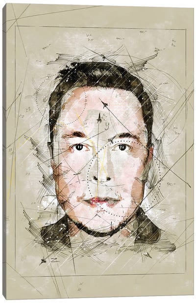 Musk Sketch Canvas Art Print - Inventor & Scientist Art
