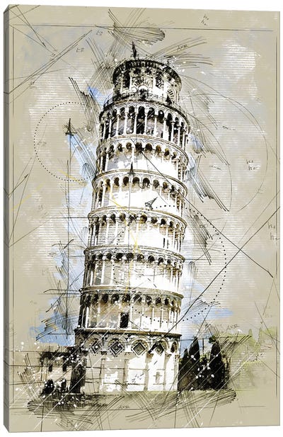 Pisa Sketch Canvas Art Print - Leaning Tower of Pisa