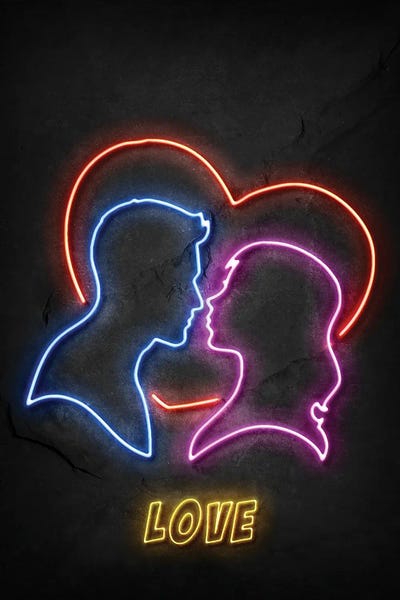 Love Silhouettes Neon by Durro Art canvas print