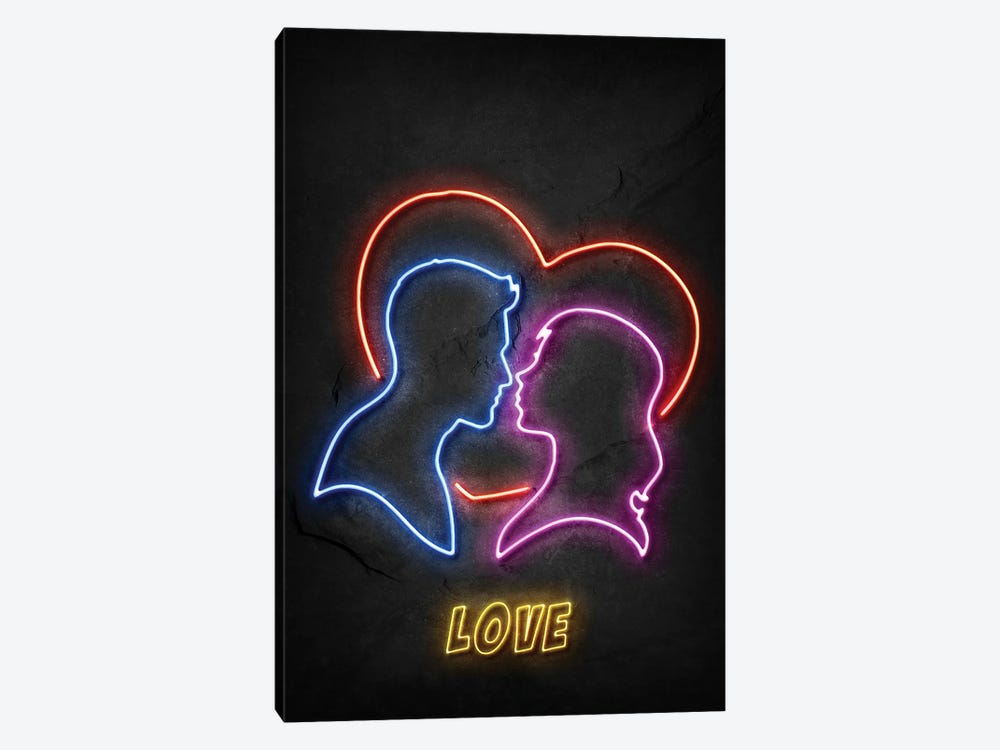 Love Silhouettes Neon by Durro Art 1-piece Canvas Artwork