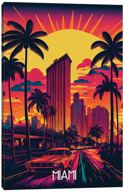 Miami City Canvas Art Print - Florida Art