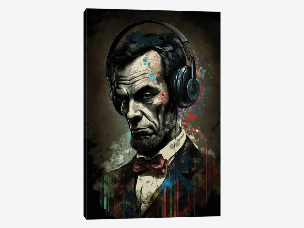 Lincoln With Headphones II by Durro Art 1-piece Canvas Print