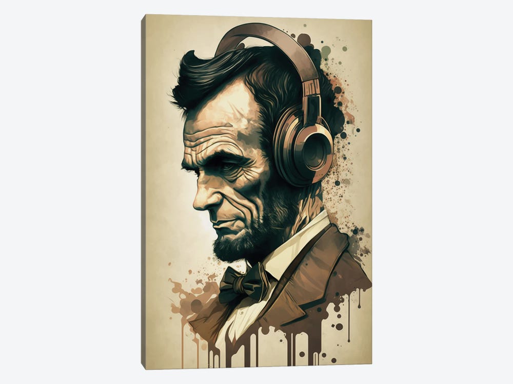 Lincoln With Headphones by Durro Art 1-piece Canvas Wall Art