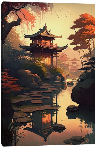 Japanese Garden III Canvas Art Print - Pagodas