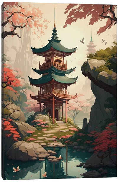 Japanese Garden IV Canvas Art Print - Pagodas