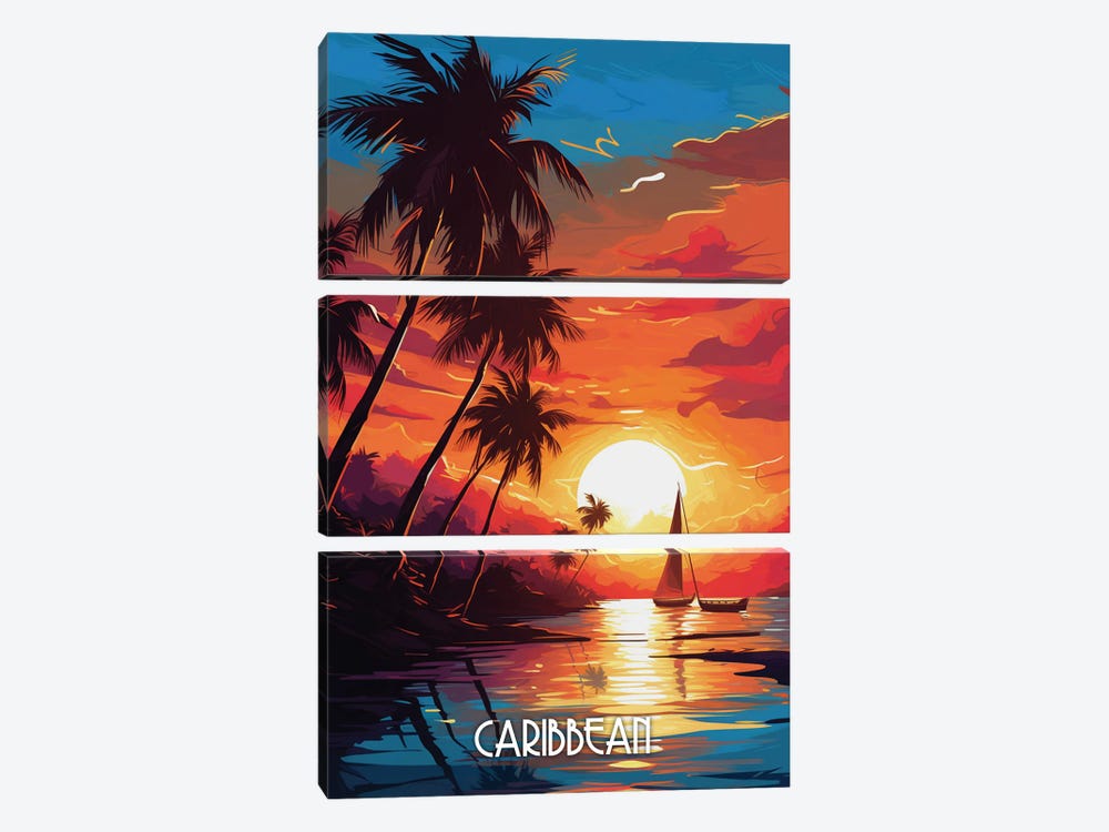 Caribbean Sunset Art by Durro Art 3-piece Canvas Artwork