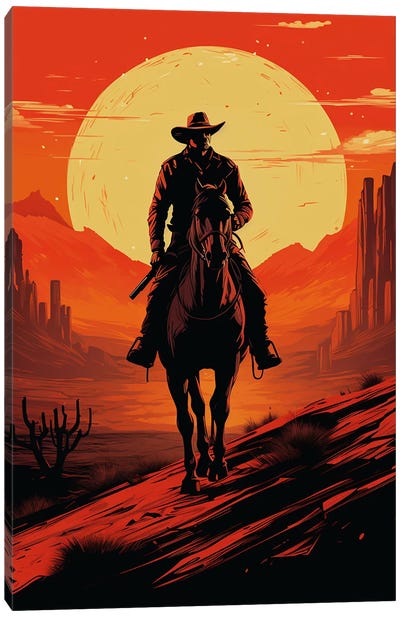 Cowboy Silhouette Canvas Art Print - Sun Art