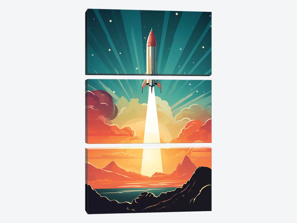 Space Rocket by Durro Art 3-piece Canvas Wall Art