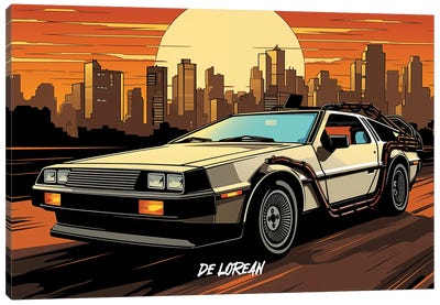 DeLorean Comic Canvas Art Print - Durro Art