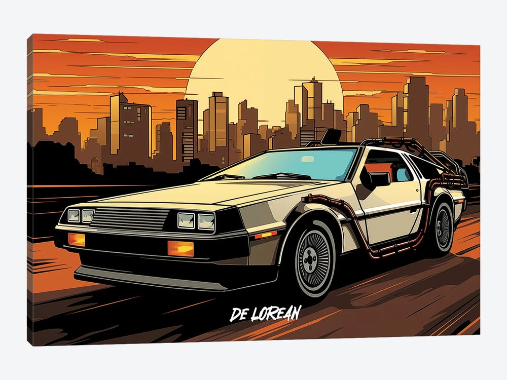 DeLorean Comic by Durro Art 1-piece Canvas Art