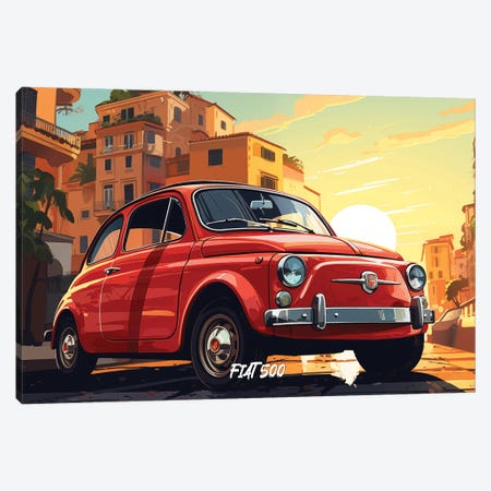 Fiat 500 Comic Canvas Print #DUR1315} by Durro Art Canvas Wall Art