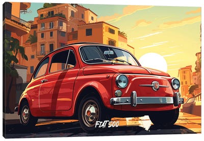 Fiat 500 Comic Canvas Art Print - Durro Art