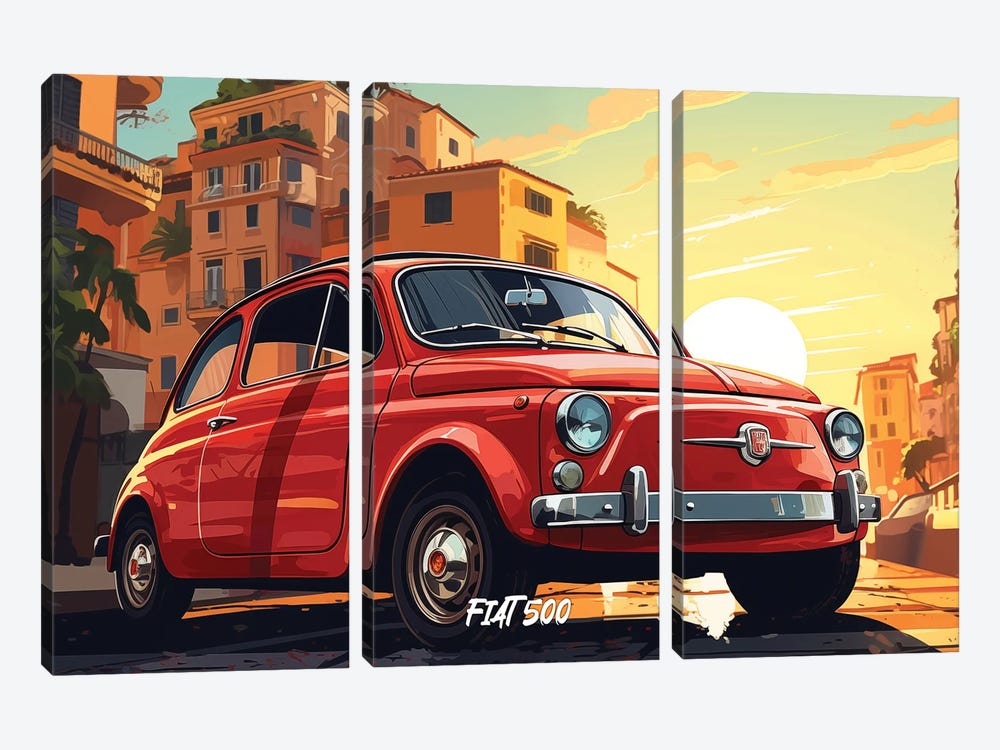 Fiat 500 Comic by Durro Art 3-piece Canvas Print