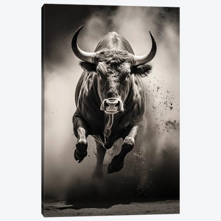 Bull Black Canvas Print #DUR1339} by Durro Art Canvas Art Print