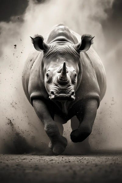 Black & White Digital Art: Rhino Black by Durro Art