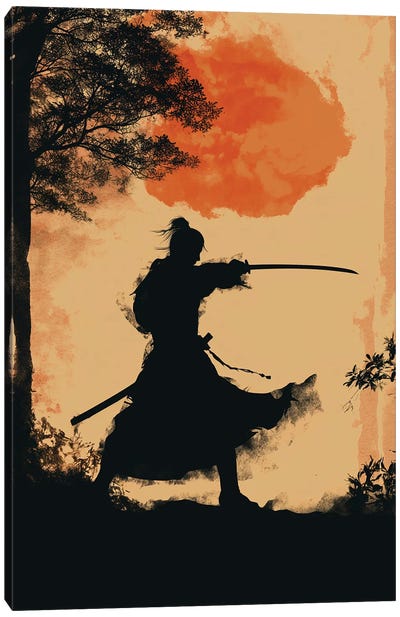 Samurai Sunset Canvas Art Print - Asian Décor