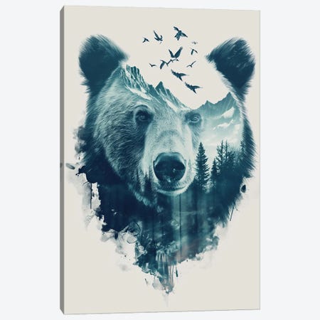 Bear Double Exposure Canvas Print #DUR1370} by Durro Art Canvas Art Print