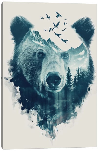 Bear Double Exposure Canvas Art Print - Grizzly Bear Art