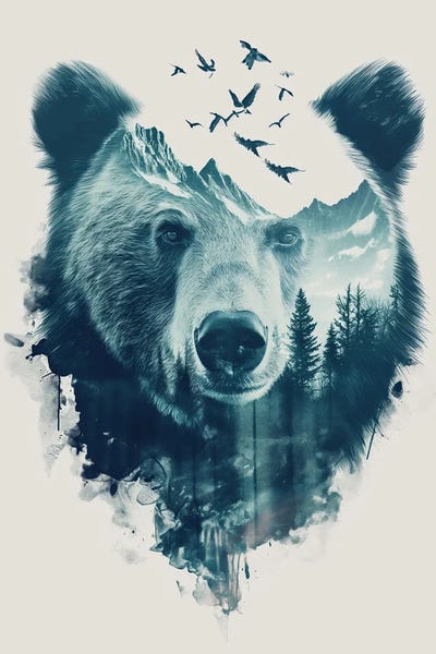 Grizzly Bears: Bear Double Exposure by Durro Art