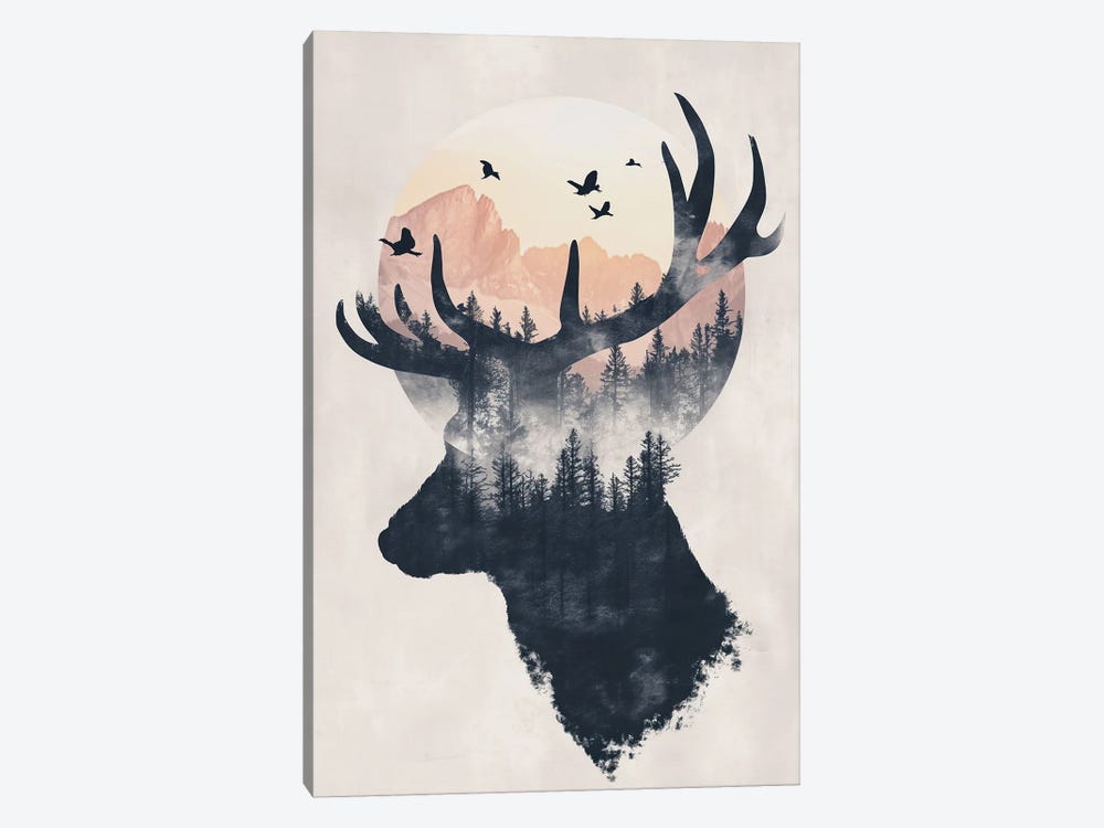 Deer Double Exposure by Durro Art 1-piece Canvas Print