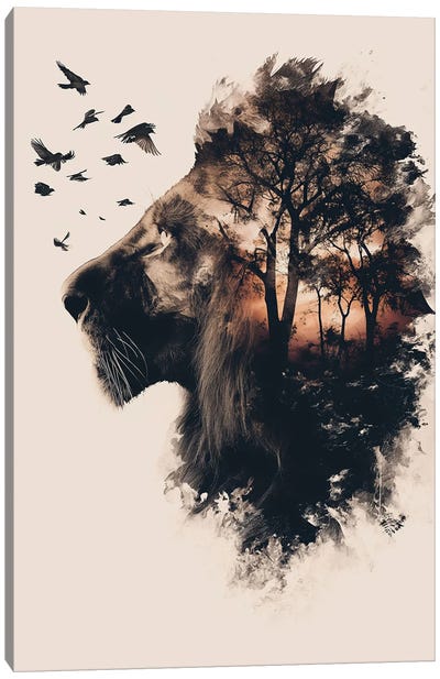 Lion Double Exposure Canvas Art Print - Durro Art