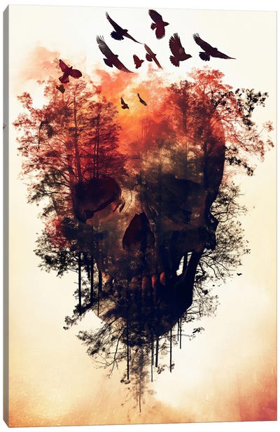 Skull Double Exposure Canvas Art Print - Horror Art