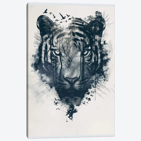 Tiger Double Exposure Canvas Print #DUR1374} by Durro Art Canvas Artwork