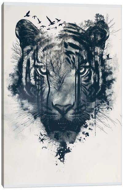 Tiger Double Exposure Canvas Art Print - Durro Art