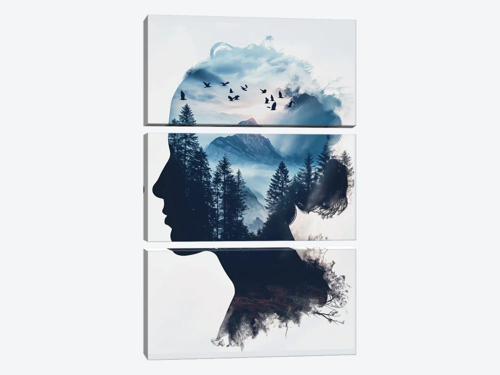 Woman Double Exposure by Durro Art 3-piece Canvas Print